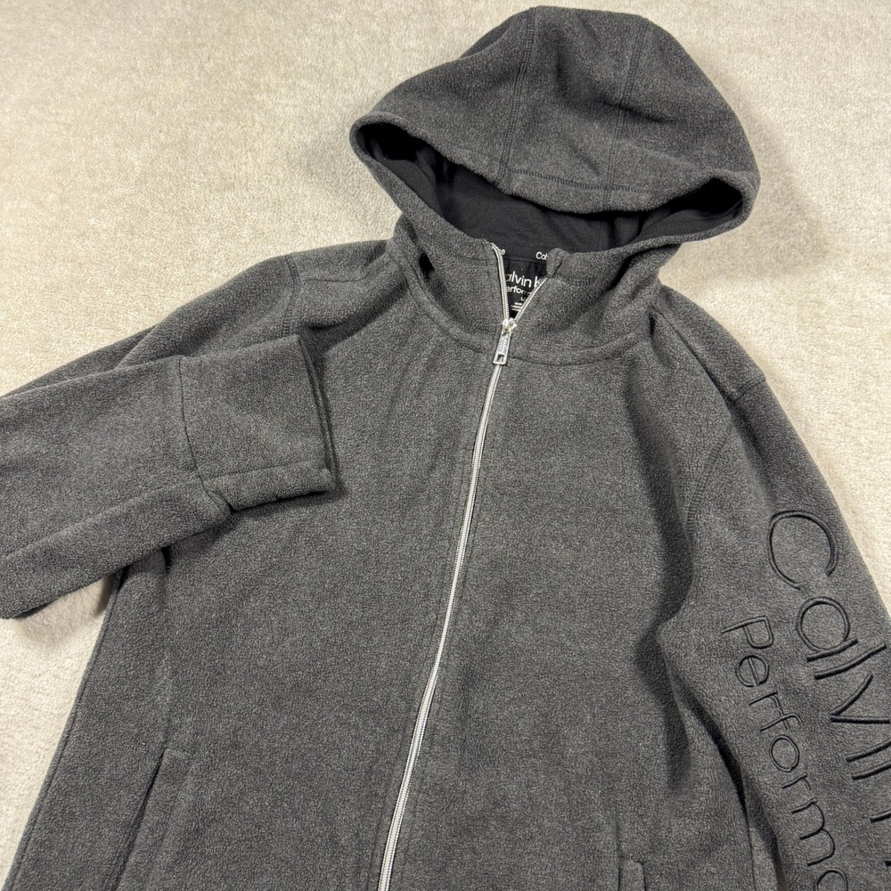 Calvin Klein Performance Hoodie Women L Gray Full Zip Fleece Embroidered Logo